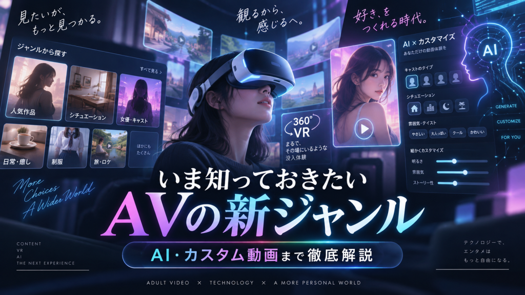 AVを内容・没入感・カスタム性の3つの視点で整理し、VRやAIカスタム動画まで紹介するアイキャッチ画像
